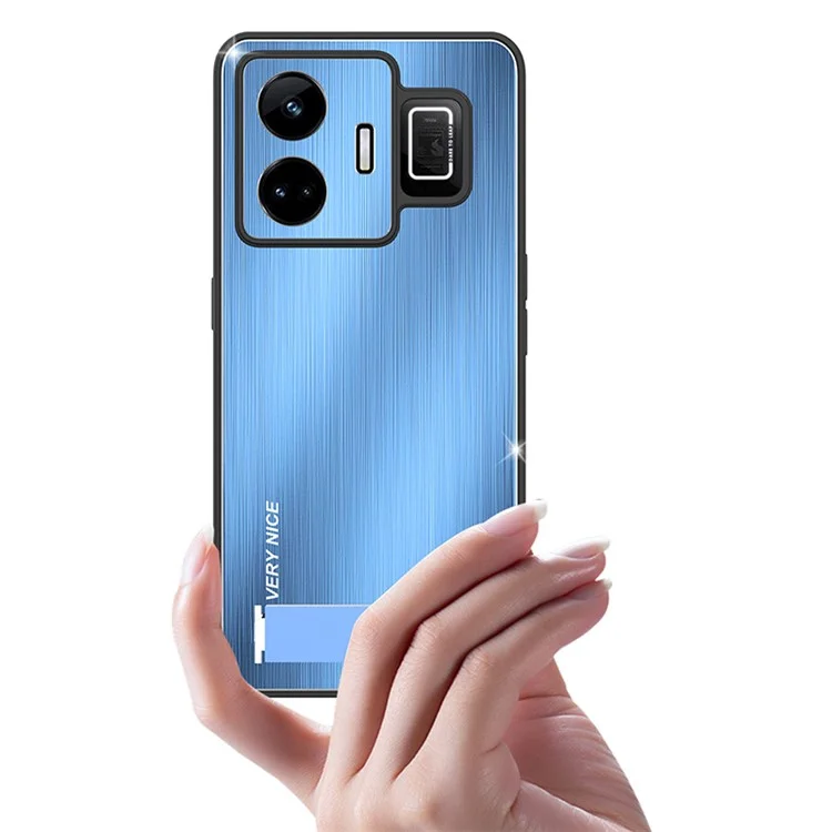 Для Realme GT Neo 5 5G / GT3 5G Kickstand Brushed Phone Cover Aluminium Alloy Back TPU Frame Tough Shockproof Case - Blue