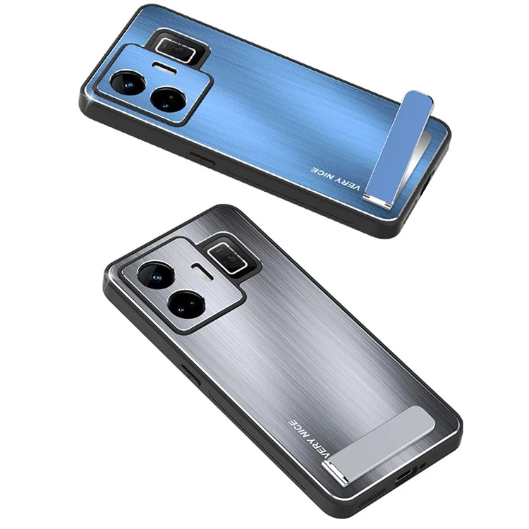 Для Realme GT Neo 5 5G / GT3 5G Kickstand Brushed Phone Cover Aluminium Alloy Back TPU Frame Tough Shockproof Case - Blue