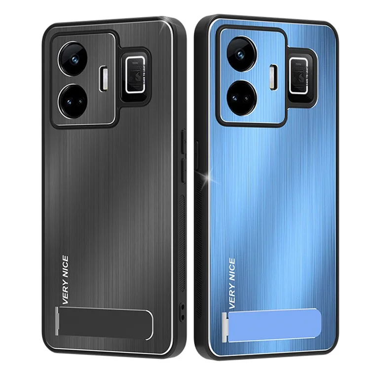 Для Realme GT Neo 5 5G / GT3 5G Kickstand Brushed Phone Cover Aluminium Alloy Back TPU Frame Tough Shockproof Case - Blue