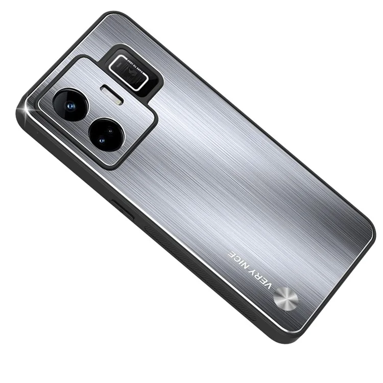 Para Realme GT Neo 5 5G / GT3 5G Brushed Back Case Aluminium Alloy TPU Frame Hybrid Phone Cover - Plata