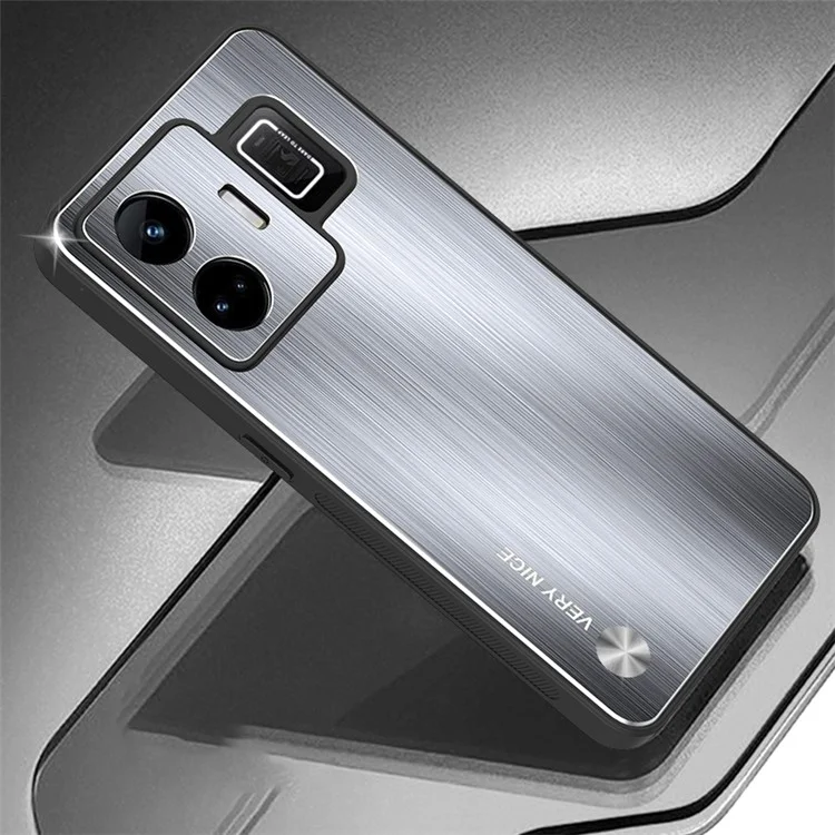 Para Realme GT Neo 5 5G / GT3 5G Brushed Back Case Aluminium Alloy TPU Frame Hybrid Phone Cover - Plata