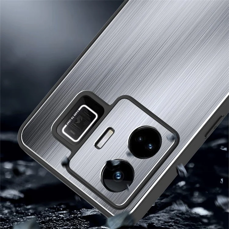 Para Realme GT Neo 5 5G / GT3 5G Brushed Back Case Aluminium Alloy TPU Frame Hybrid Phone Cover - Plata