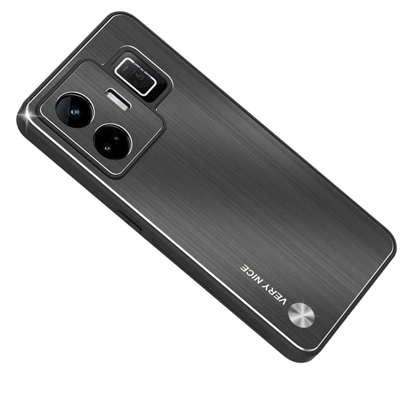 For Realme GT Neo 5 5G / GT3 5G Brushed Back Case Aluminium Alloy TPU Frame Hybrid Phone Cover - Black