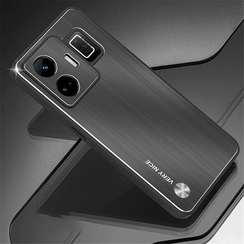 For Realme GT Neo 5 5G / GT3 5G Brushed Back Case Aluminium Alloy TPU Frame Hybrid Phone Cover - Black