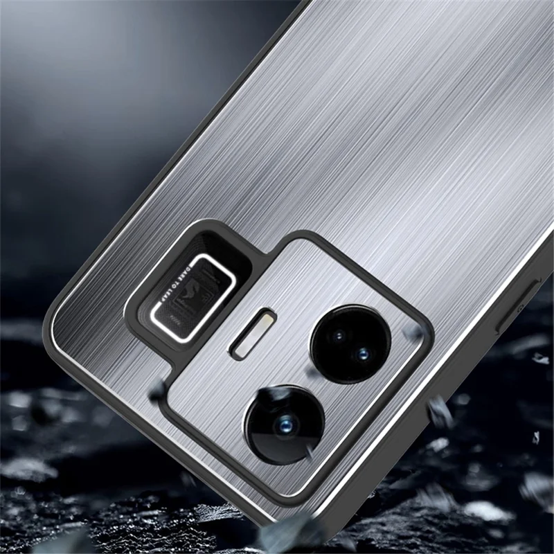 For Realme GT Neo 5 5G / GT3 5G Brushed Back Case Aluminium Alloy TPU Frame Hybrid Phone Cover - Black