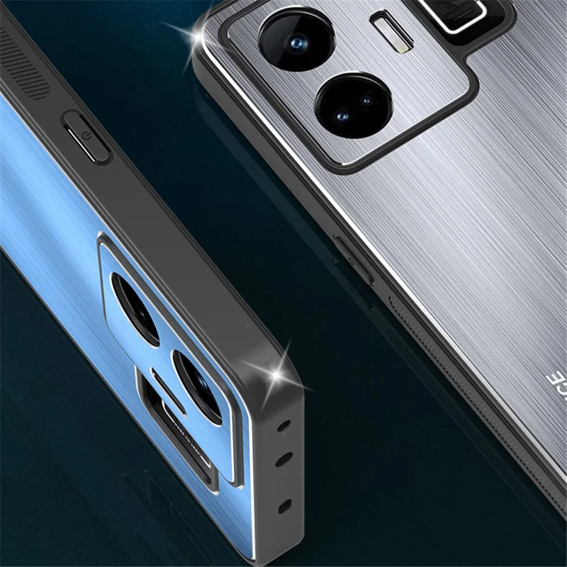 For Realme GT Neo 5 5G / GT3 5G Brushed Back Case Aluminium Alloy TPU Frame Hybrid Phone Cover - Black