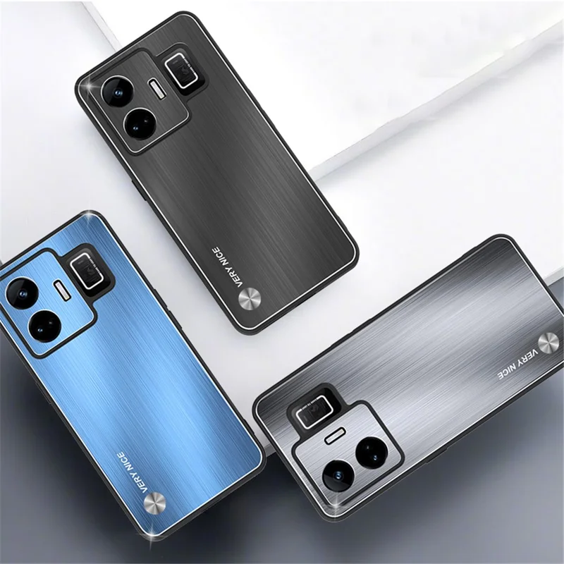For Realme GT Neo 5 5G / GT3 5G Brushed Back Case Aluminium Alloy TPU Frame Hybrid Phone Cover - Black