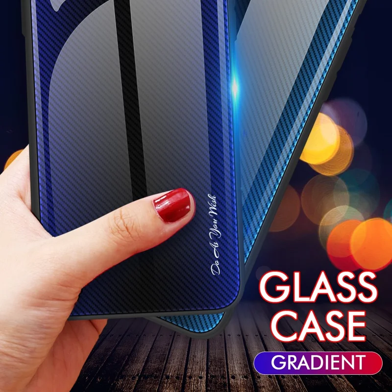 Protective Cover for Huawei P60 Art Carbon Fiber Texture Tempered Glass+Soft TPU Phone Case - Red