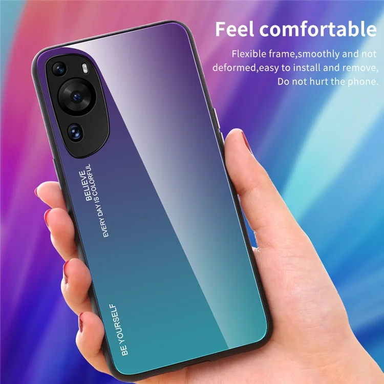 Para Huawei P60 Art Gradient Color Phone Case Anti-Scratch Tempered Glass + PC + TPU Hybrid Cover - Azul+Negro