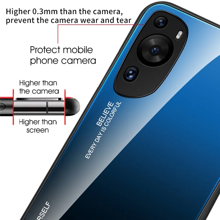 Para Huawei P60 Art Gradient Color Phone Case Anti-Scratch Tempered Glass + PC + TPU Hybrid Cover - Azul+Negro