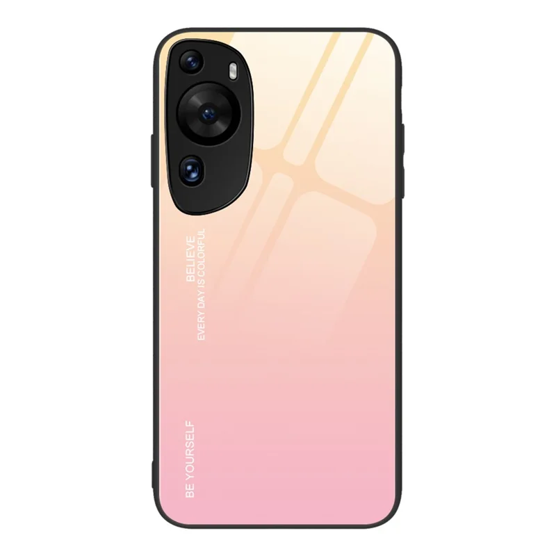 Para Huawei P60 Art Gradient Color Phone Case Anti-Scratch Tempered Glass + PC + TPU Hybrid Cover - Gold+Pink