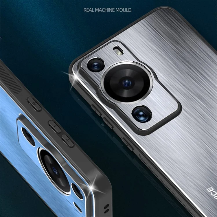 Para Huawei P60 Pro Cubierta protectora de aleación de aluminio + TPU Superficie cepillada Resistente a rasguños Estuche de teléfono - Plata