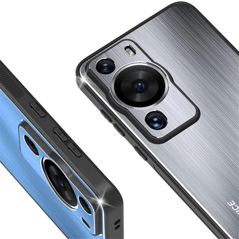 Для Huawei P60 Pro Алюминиевый сплав TPU Frame Drop Protection Case Kickstand Brushed Phone Cover - Blue