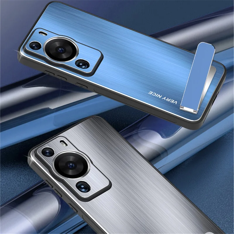 Для Huawei P60 Pro Алюминиевый сплав TPU Frame Drop Protection Case Kickstand Brushed Phone Cover - Blue