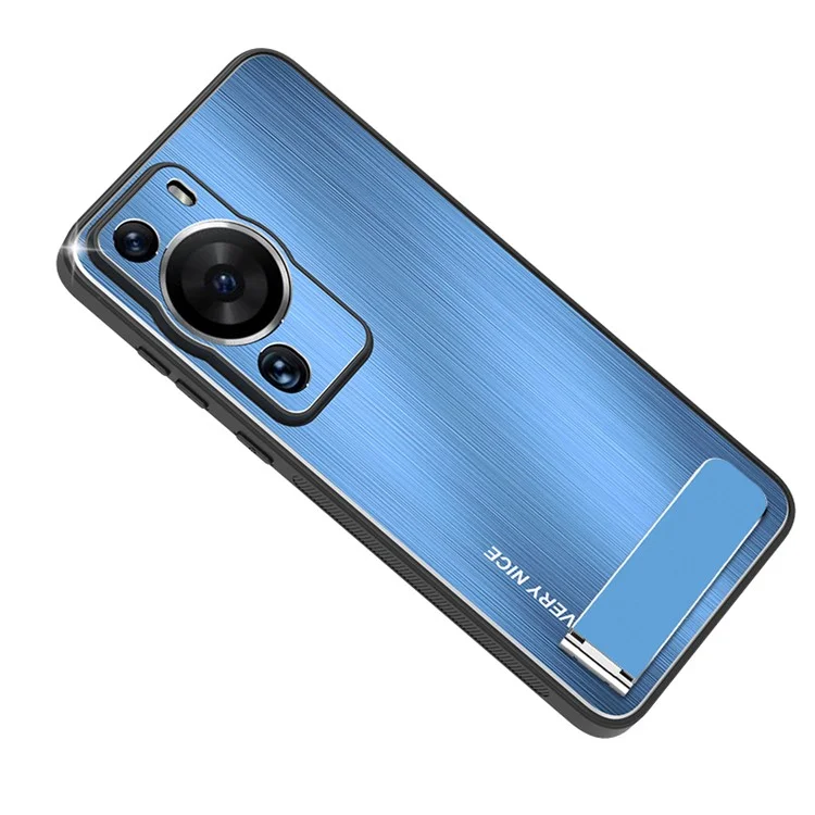 Para Huawei P60 Kickstand Brushed Phone Case Shockproof Aluminium Alloy TPU Frame Cover - Azul