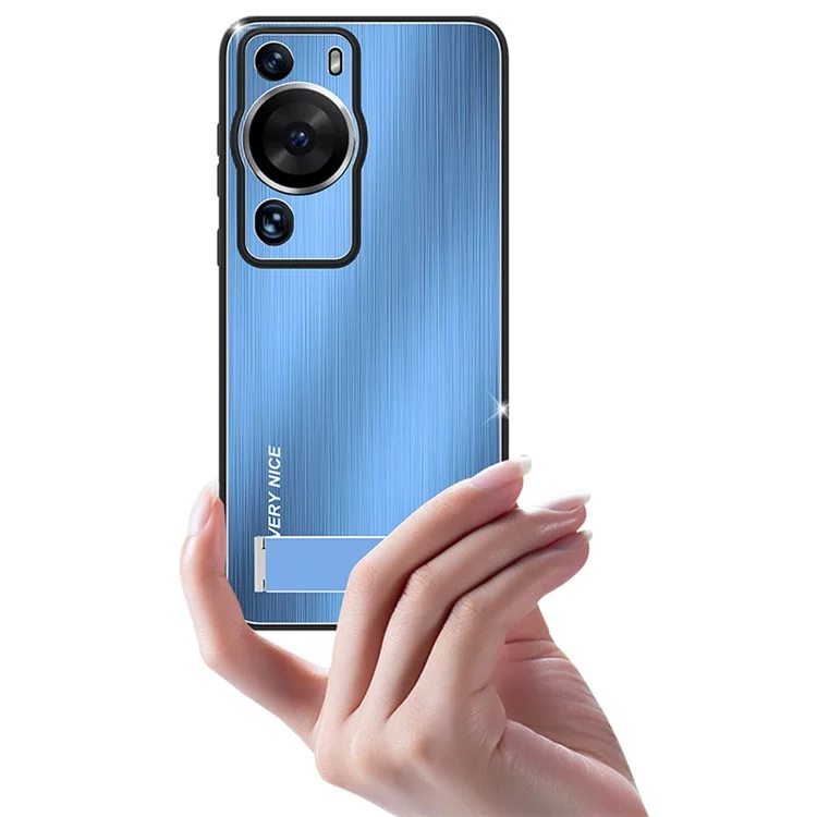 Para Huawei P60 Kickstand Brushed Phone Case Shockproof Aluminium Alloy TPU Frame Cover - Azul