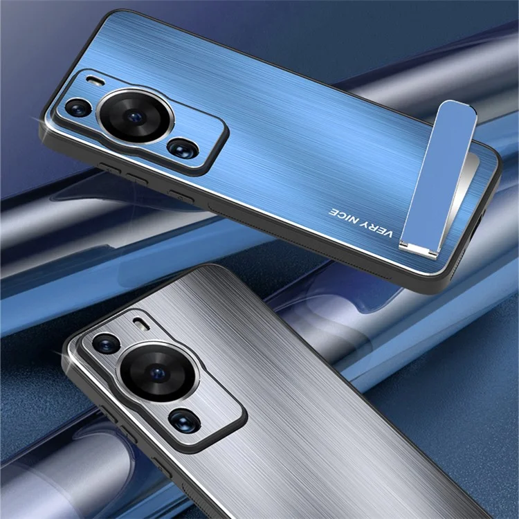 Para Huawei P60 Kickstand Brushed Phone Case Shockproof Aluminium Alloy TPU Frame Cover - Azul