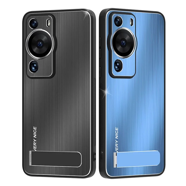 Para Huawei P60 Kickstand Brushed Phone Case Shockproof Aluminium Alloy TPU Frame Cover - Azul
