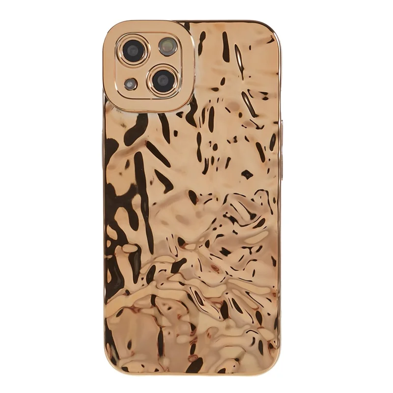 Anti-scratch Phone Case for iPhone 14 , Electroplating Wrinkled Uneven Soft TPU Cover - Gold