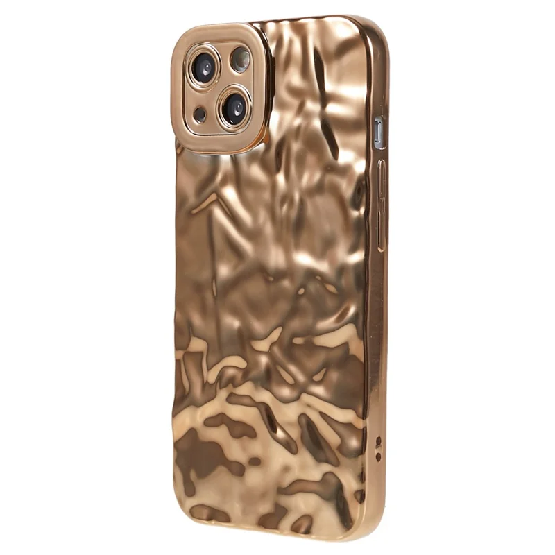 Anti-scratch Phone Case for iPhone 14 , Electroplating Wrinkled Uneven Soft TPU Cover - Gold