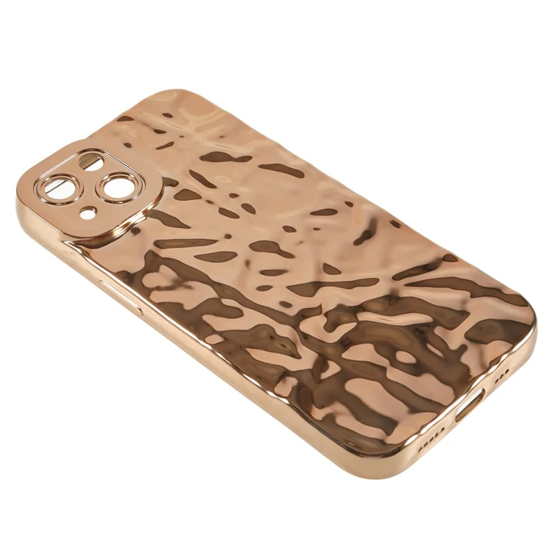 Anti-scratch Phone Case for iPhone 14 , Electroplating Wrinkled Uneven Soft TPU Cover - Gold