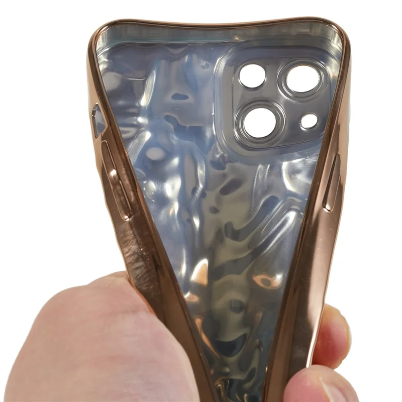 Anti-scratch Phone Case for iPhone 14 , Electroplating Wrinkled Uneven Soft TPU Cover - Gold