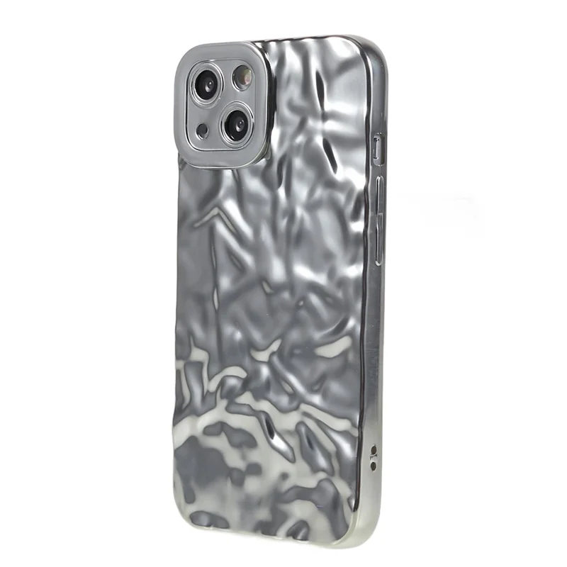 Electroplating Cell Phone Case for iPhone 13 , Wrinkled Uneven TPU Back Cover - Silver