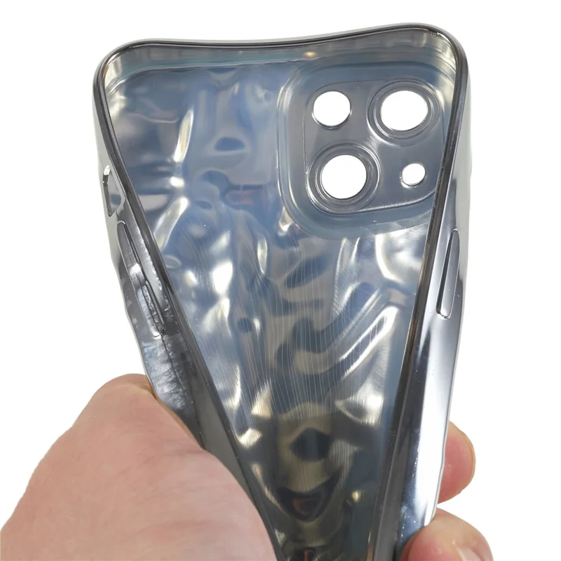 Electroplating Cell Phone Case for iPhone 13 , Wrinkled Uneven TPU Back Cover - Silver