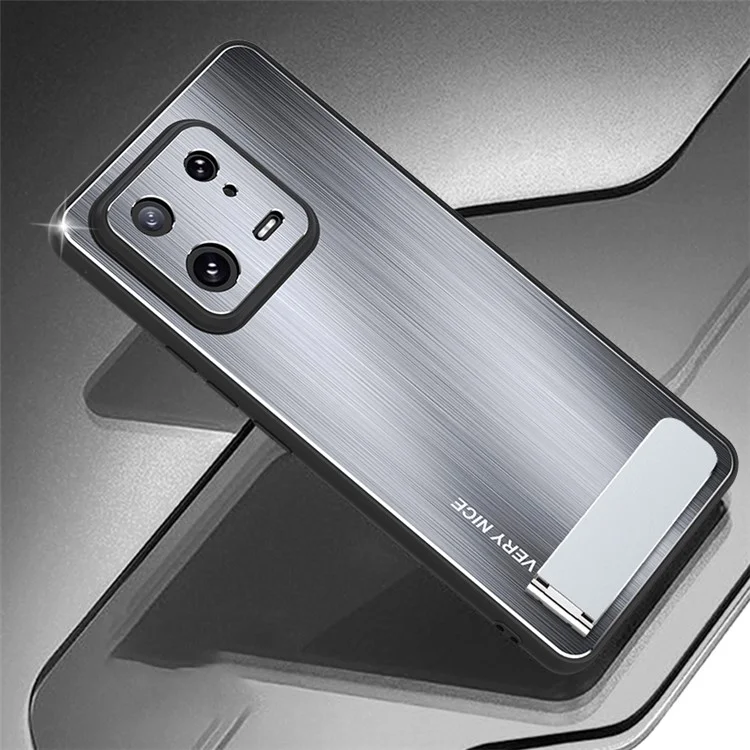 Для Xiaomi 13 Hybrid Armor Kickstand Phone Case Brushed Aluminium Alloy TPU Frame Cover - Silver
