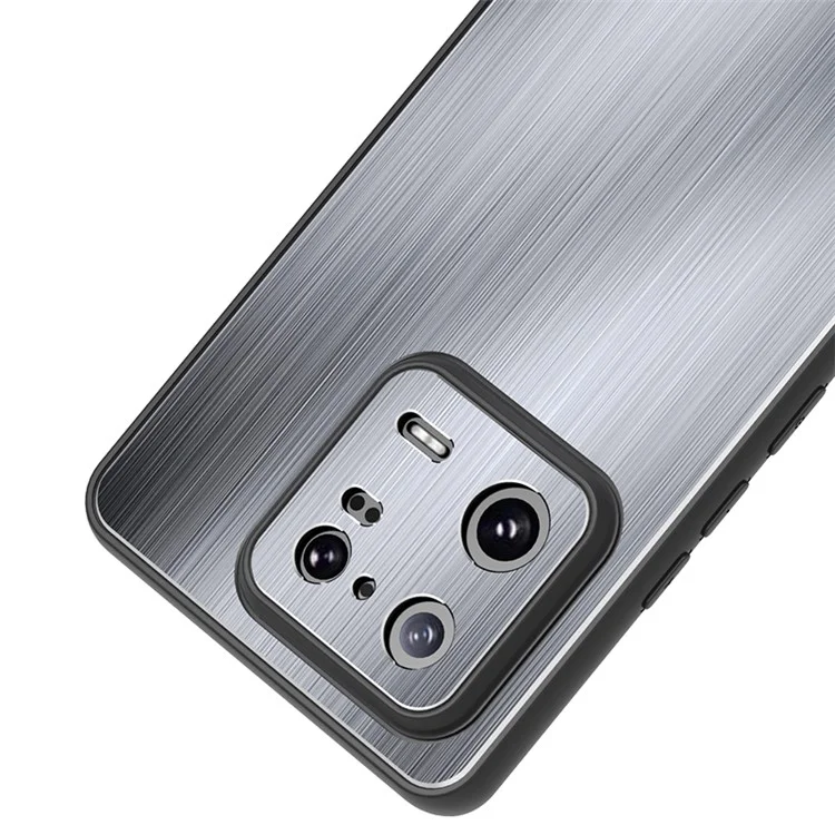 Для Xiaomi 13 Hybrid Armor Kickstand Phone Case Brushed Aluminium Alloy TPU Frame Cover - Silver