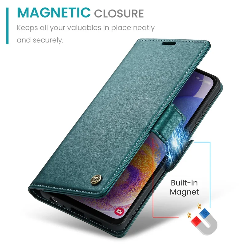 Funda de cuero para Samsung Galaxy A23 4G / A23 5G (Global) CASEME 023 con bloqueo RFID, 3 ranuras para tarjetas, tapa para móvil - Verde