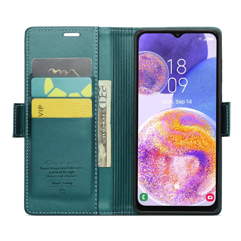 Funda de cuero para Samsung Galaxy A23 4G / A23 5G (Global) CASEME 023 con bloqueo RFID, 3 ranuras para tarjetas, tapa para móvil - Verde