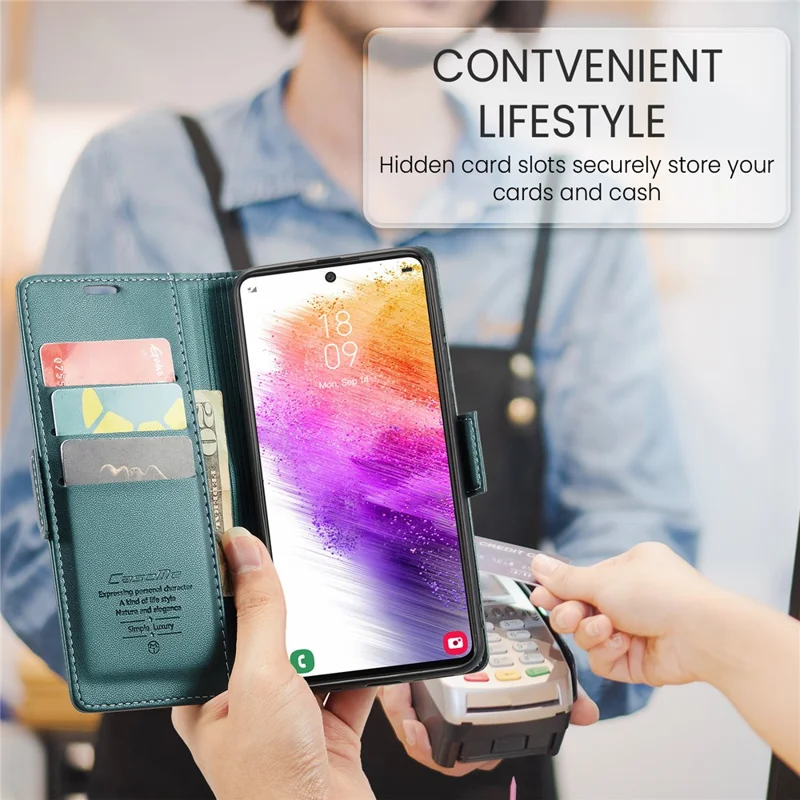 Funda de cuero para Samsung Galaxy A23 4G / A23 5G (Global) CASEME 023 con bloqueo RFID, 3 ranuras para tarjetas, tapa para móvil - Verde