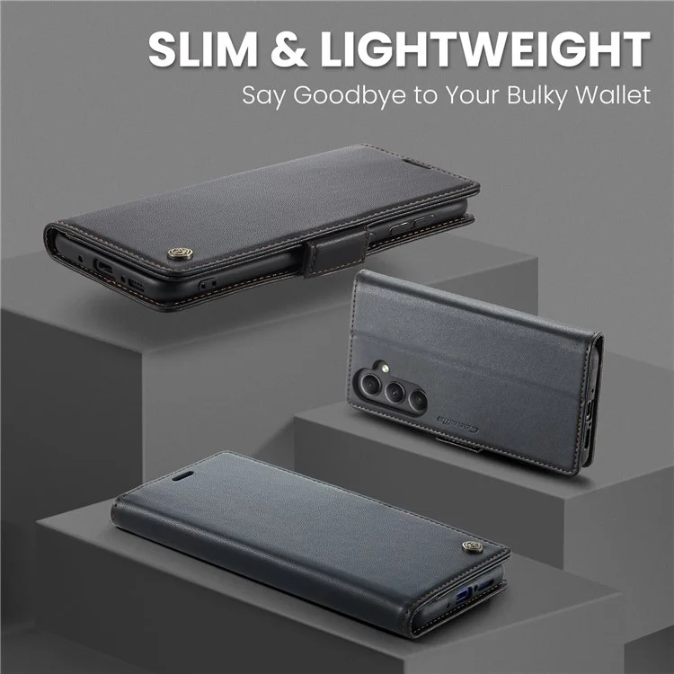 CASEME 023 Serie para Samsung Galaxy A34 5G Funda con Cartera y Soporte Textura de Piel de Cordero Cuero PU Bloqueo RFID Funda Protectora de Teléfono - Negro