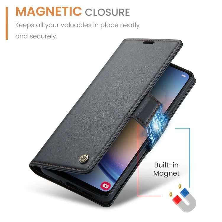 CASEME 023 Serie para Samsung Galaxy A34 5G Funda con Cartera y Soporte Textura de Piel de Cordero Cuero PU Bloqueo RFID Funda Protectora de Teléfono - Negro