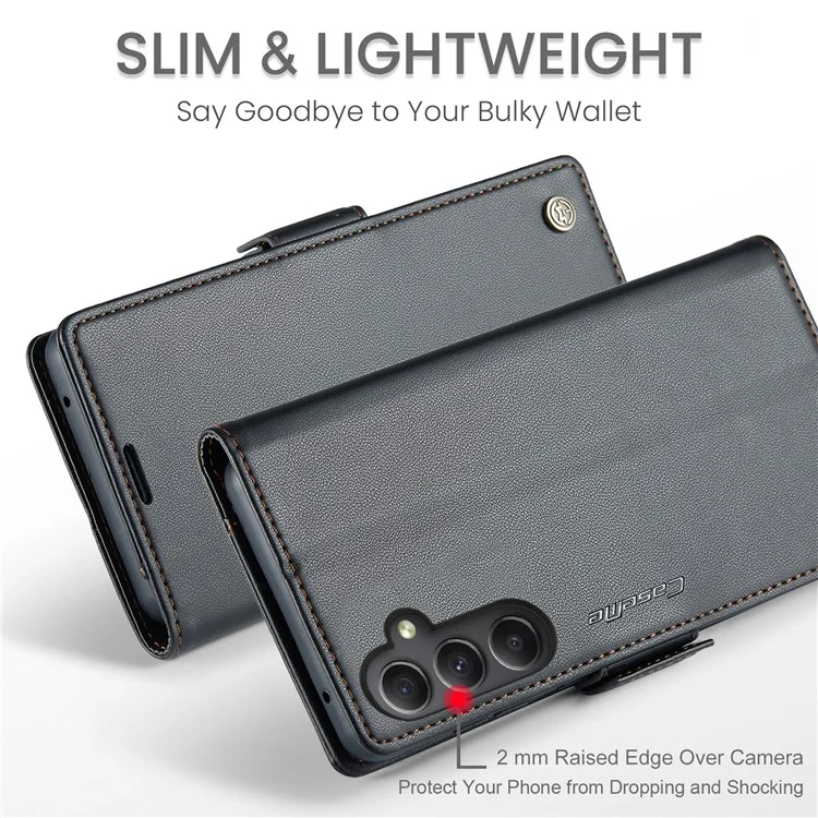 CASEME 023 Serie para Samsung Galaxy A34 5G Funda con Cartera y Soporte Textura de Piel de Cordero Cuero PU Bloqueo RFID Funda Protectora de Teléfono - Negro