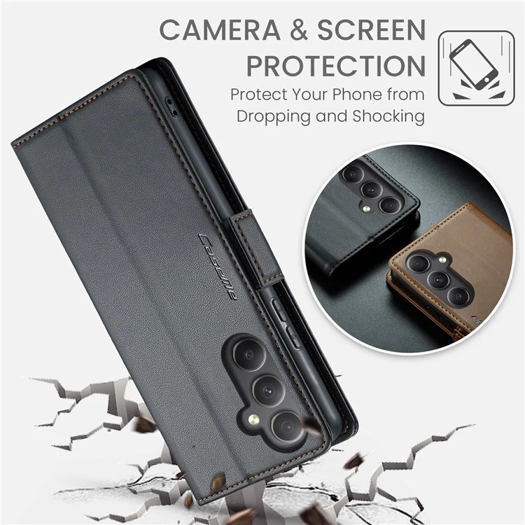 CASEME 023 Serie para Samsung Galaxy A34 5G Funda con Cartera y Soporte Textura de Piel de Cordero Cuero PU Bloqueo RFID Funda Protectora de Teléfono - Negro