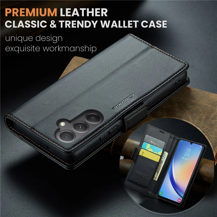 CASEME 023 Serie para Samsung Galaxy A34 5G Funda con Cartera y Soporte Textura de Piel de Cordero Cuero PU Bloqueo RFID Funda Protectora de Teléfono - Negro