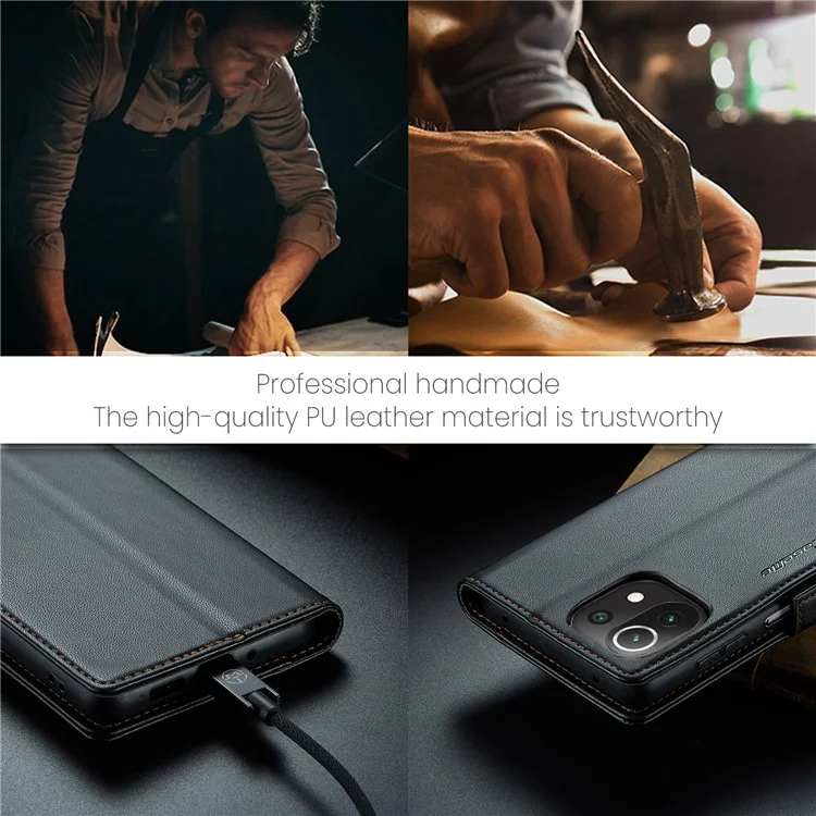For Xiaomi Mi 11 Lite 4G / 5G / 11 Lite 5G NE Leather Case CASEME 023 RFID Blocking 3 Card Slot Mobile Cover - Black