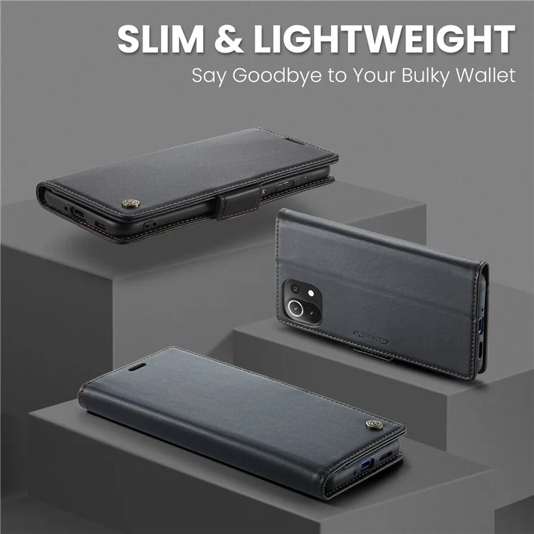 For Xiaomi Mi 11 Lite 4G / 5G / 11 Lite 5G NE Leather Case CASEME 023 RFID Blocking 3 Card Slot Mobile Cover - Black