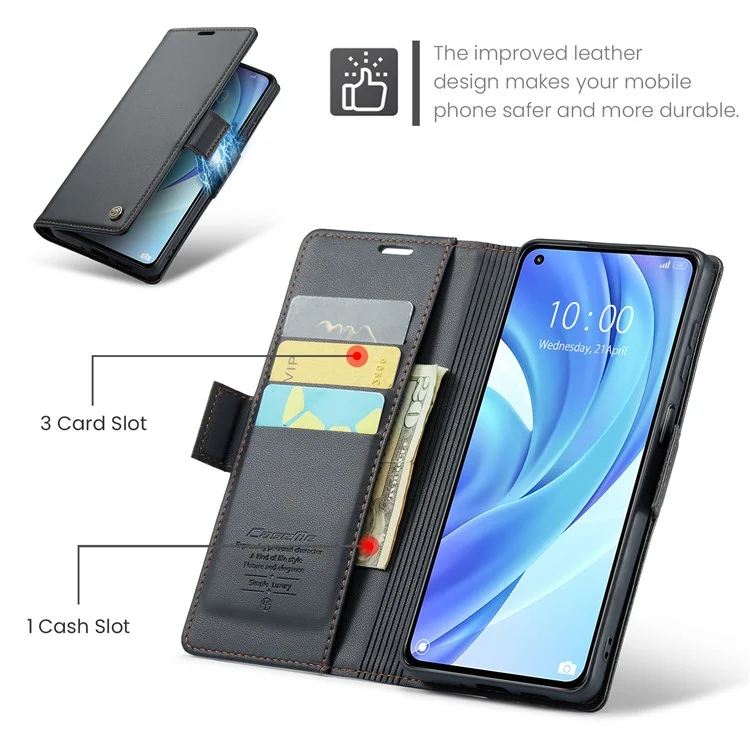 For Xiaomi Mi 11 Lite 4G / 5G / 11 Lite 5G NE Leather Case CASEME 023 RFID Blocking 3 Card Slot Mobile Cover - Black