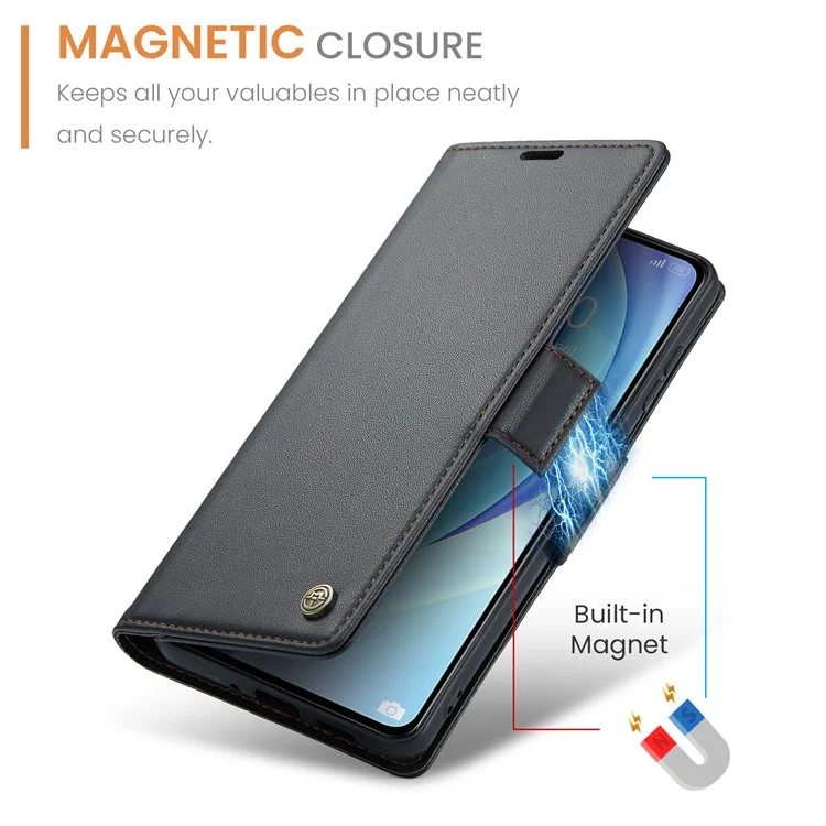 For Xiaomi Mi 11 Lite 4G / 5G / 11 Lite 5G NE Leather Case CASEME 023 RFID Blocking 3 Card Slot Mobile Cover - Black