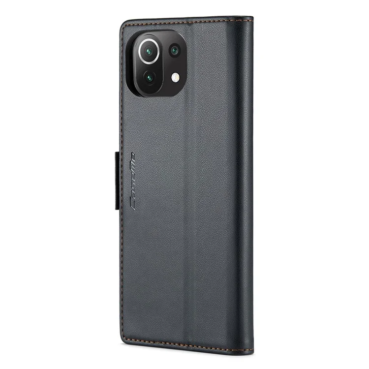 For Xiaomi Mi 11 Lite 4G / 5G / 11 Lite 5G NE Leather Case CASEME 023 RFID Blocking 3 Card Slot Mobile Cover - Black