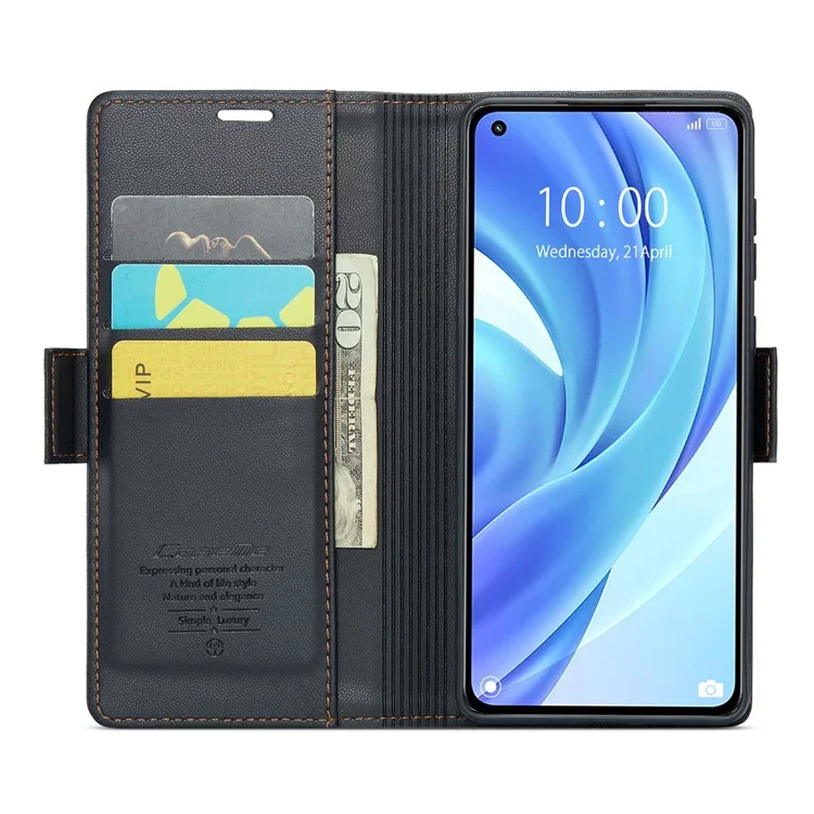 For Xiaomi Mi 11 Lite 4G / 5G / 11 Lite 5G NE Leather Case CASEME 023 RFID Blocking 3 Card Slot Mobile Cover - Black