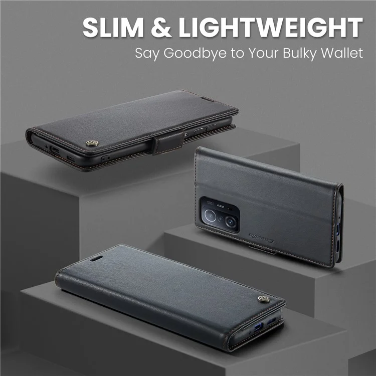 CASEME 023 Серия RFID Блокирующий Флип-Кейс для Xiaomi 11T 5G / 11T Pro 5G, Кожа PU с текстурой Litchi, Бумажник Стенд Чехол для Телефона - Черный