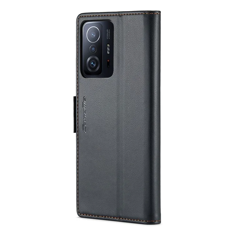 CASEME 023 Серия RFID Блокирующий Флип-Кейс для Xiaomi 11T 5G / 11T Pro 5G, Кожа PU с текстурой Litchi, Бумажник Стенд Чехол для Телефона - Черный