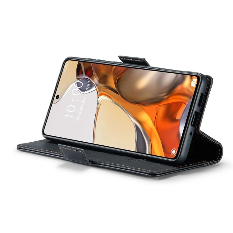 CASEME 023 Серия RFID Блокирующий Флип-Кейс для Xiaomi 11T 5G / 11T Pro 5G, Кожа PU с текстурой Litchi, Бумажник Стенд Чехол для Телефона - Черный
