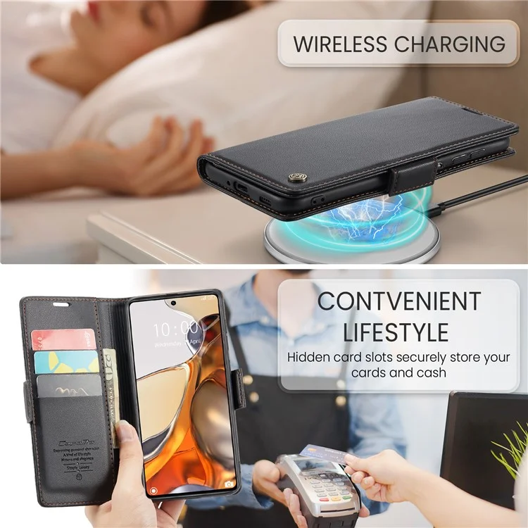 CASEME 023 Серия RFID Блокирующий Флип-Кейс для Xiaomi 11T 5G / 11T Pro 5G, Кожа PU с текстурой Litchi, Бумажник Стенд Чехол для Телефона - Черный