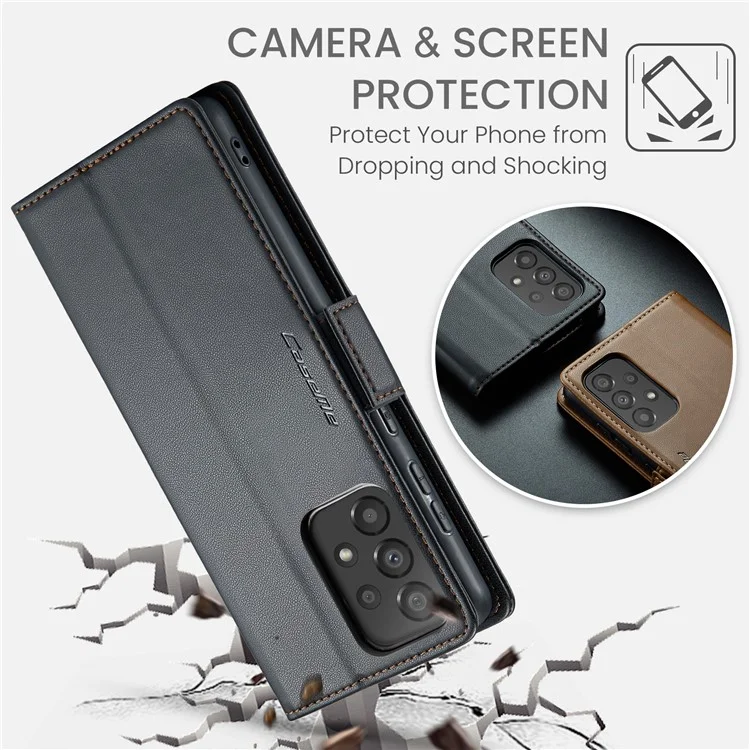 CASEME 023 Série pour Samsung Galaxy A33 5G Étui portefeuille en cuir PU avec support Blocage RFID Texture en grain de peau de mouton Couverture magnétique - Noir