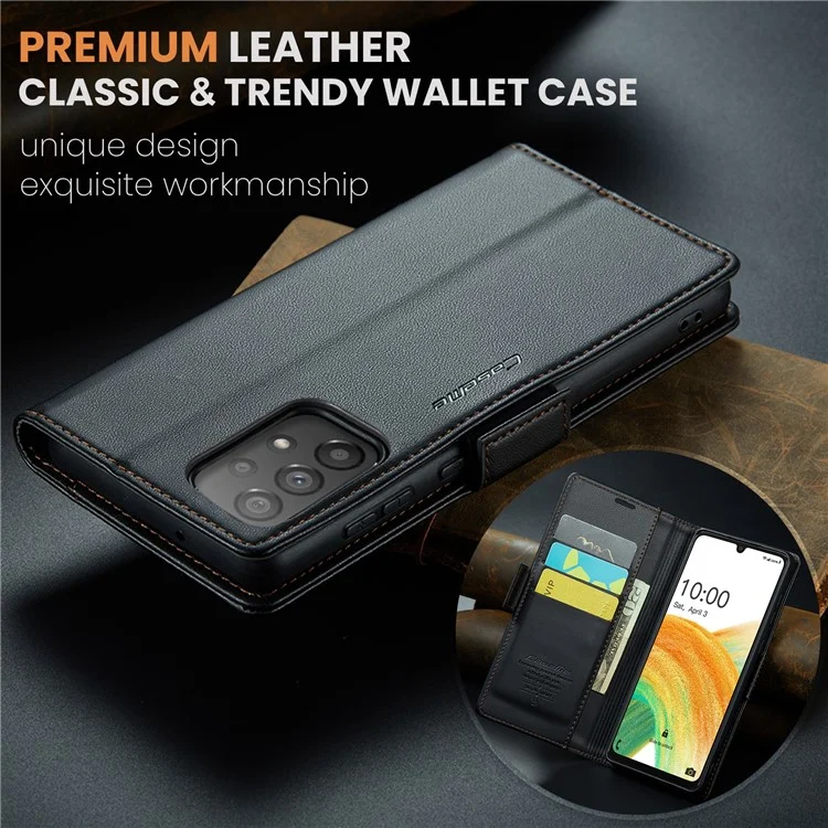 CASEME 023 Série pour Samsung Galaxy A33 5G Étui portefeuille en cuir PU avec support Blocage RFID Texture en grain de peau de mouton Couverture magnétique - Noir